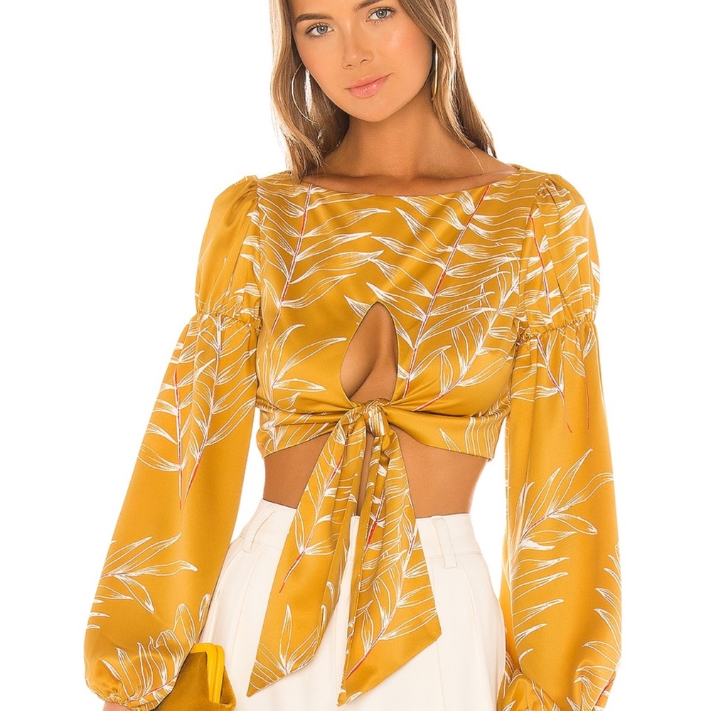 Camila Coelho Yellow Crop Tie Front Blouse